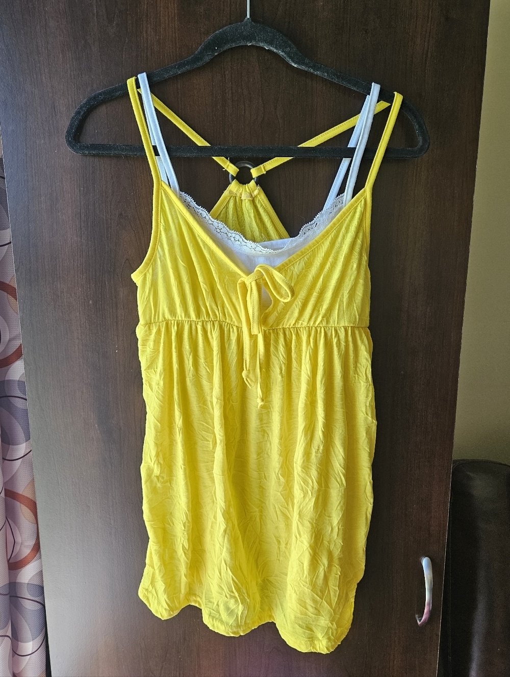 Y2K Bobbie Brooks Bright Yellow Lace-Trim Camisole Tank Size Medium